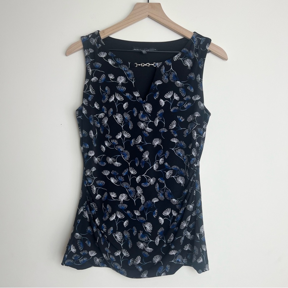 White House Black Market Navy Floral Sleeveless Blouse - Picture 1 of 7